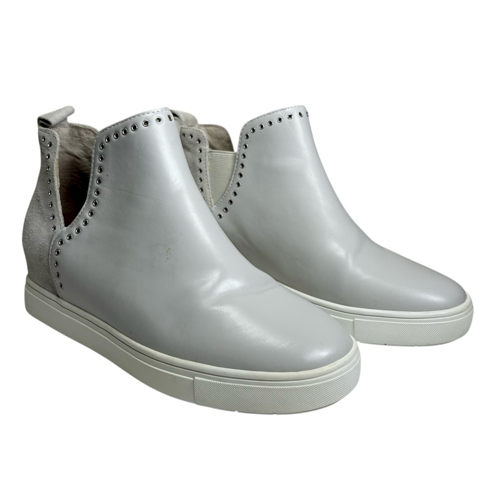 Chelsea & Violet Milo Suede Leather Gray White Eyelet Wedge Slip On Sneakers 8.5